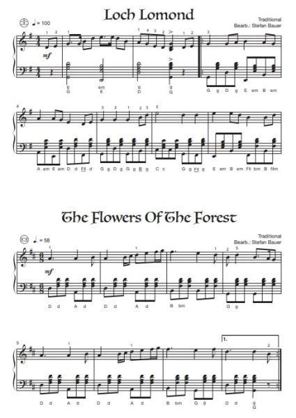Scottish Songs, Stefan Bauer, Akkordeon Solo, Standardbass MII, ​Spielheft, Soloband, mittelschwer, Schottland, Highlands, Lowlands, Akkordeon Noten, Einblick in die Noten