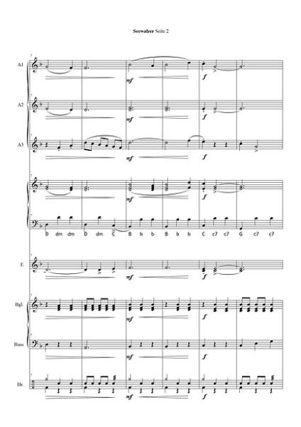 Seewalzer, Blick in die Partitur, Gottfried Hummel, Akkordeonorchester, Kinderorchester, Schülerorchester, volkstümlicher Ton, Titisee, leicht, Easy-Stimme, Originalkomposition, Originalmusik, Akkordeon Noten, Anfänger, erste Orchesterstücke