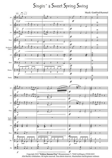Singin' a Sweet Spring Swing, Partitur, Probeseite, Gottfried Hummel, Akkordeonorchester, jazzige Harmonien, leicht-mittelschwer, Easy-Stimme, Originalkomposition, Originalmusik, Akkordeon Noten
