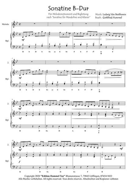 Sonatine B-Dur, Ludwig van Beethoven, Gottfried Hummel, Kammermusik-Spielheft, Melodieinstrument (in C hoch & tief, Bb, Es und C (Bass-Schlüssel)), Begleitung, Akkordeon, Klavier, Spielstück, leicht-mittelschwer, Kammermusik-Arrangement, Kammermusik Noten