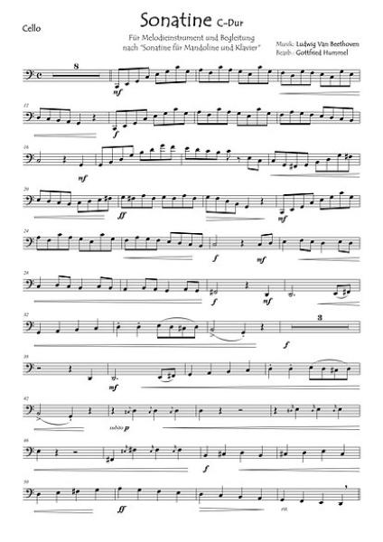 Sonatine C-Dur, Ludwig van Beethoven, Gottfried Hummel, Kammermusik-Spielheft, Cello, Begleitung, Akkordeon, Klavier, Spielstück, leicht-mittelschwer, Kammermusik-Arrangement, Kammermusik Noten, Probeseite