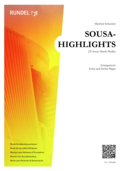 Sousa-Highlights, John Philip Sousa, Manfred Schneider, Stefan & Katja Hippe, Akkordeonorchester, Swing-Medley, Potpourri, Marschkönig, anspruchsvolle Unterhaltungsmusik, schwer, Akkordeon Noten, Cover