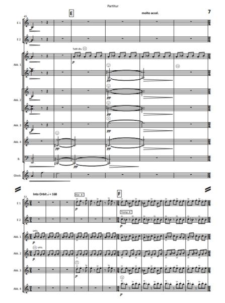 Space Rock, Ian Watson, Akkordeon-Orchester, London Accordion Orchestra, Oberstufe, schwer, Wertungsstück, Wettbewerbsliteratur, Rockmusikelemente, Originalmusik, Originalkomposition, Orchesternoten, Musiknoten, Akkordeon Noten, Blick in die Partitur
