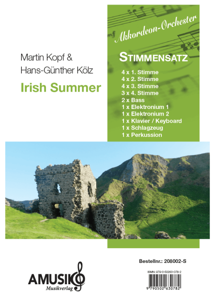 Irish Summer, Hans-Günther Kölz, Martin Kopf, Akkordeonorchester, leicht, irische Musik, Irland, Originalkomposition, mit Übungs-CD, Akkordeon Noten
