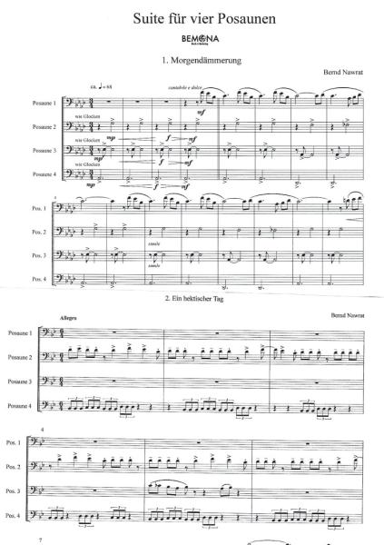 Suite für 4 Posaunen, Bernd Nawrat, Posaunenquartett, Suite in 6 Sätzen, schwer, anspruchsvoll, Posaunen Noten, Originalkomposition, Originalmusik, Beispielseite