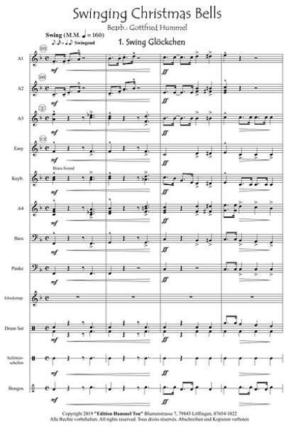 Swinging Christmas Bells, Partitur, Probeseite, Gottfried Hummel, Akkordeonorchester, Weihnachtslieder, Weihnachtskonzert, leicht-mittelschwer, Easy-Stimme, Originalkomposition, Akkordeon Noten, Weihnachtsnoten