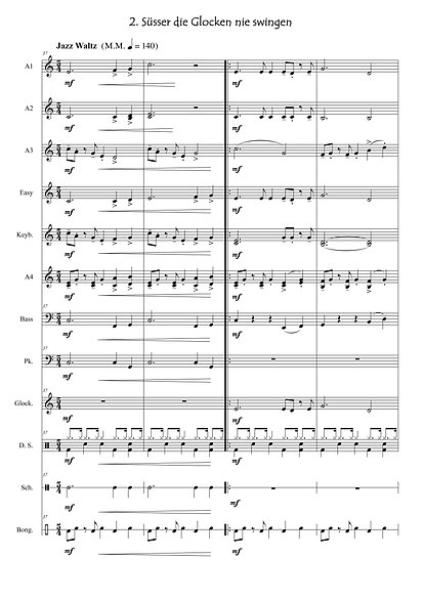 Swinging Christmas Bells, Blick in die Partitur, Gottfried Hummel, Akkordeonorchester, Weihnachtslieder, Weihnachtskonzert, leicht-mittelschwer, Easy-Stimme, Originalkomposition, Akkordeon Noten, Weihnachtsnoten