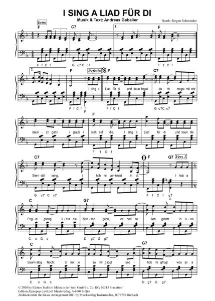 Tast 204 I sing a Liad für di Cover Einzelausgabe Akkordeon Solo