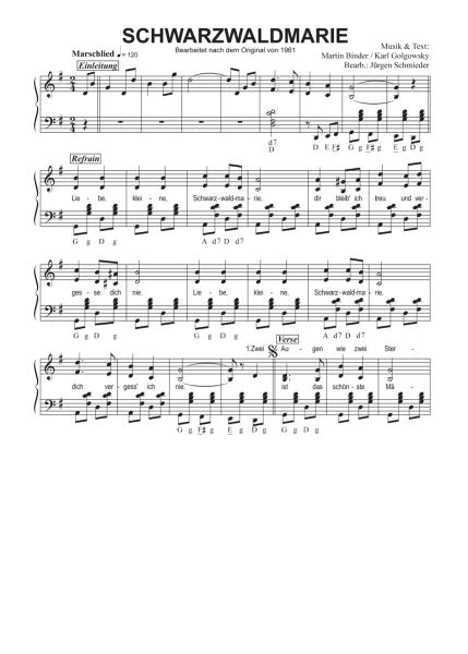 Schwarzwaldmarie, Martin Binder, Karl Golgowsky, Jürgen Schmieder, Einzelausgabe, Akkordeon-Solo, Standardbass MII, leicht-mittelschwer, Kultsong, Akkordeon Noten