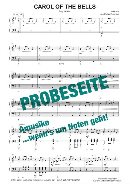 Carol Of The Bells (Einzelausgabe), Michael Riedmaier, Akkordeon-Solo, Standardbass MII, Weihnachtslied, Christmas, easy und advances Version, Akkordeon Noten