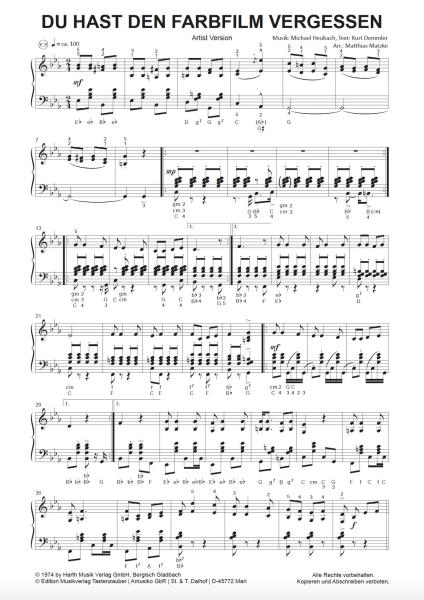 Du hast den Farbfilm vergessen, Michael Heumann, Kurt Demmler, Matthias Matzke, Einzelausgabe, Akkordeon-Solo, Standardbass MII, Nina Hagen, Automobil, Megahit, Schlager, 3 Versionen, leicht, easy Version, mittelschwer, advanced Version, schwer, artist Ve