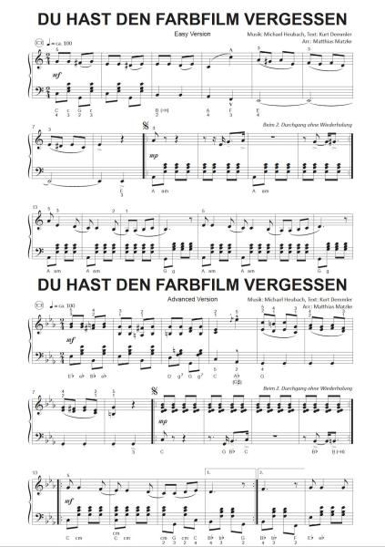 Du hast den Farbfilm vergessen, Michael Heumann, Kurt Demmler, Matthias Matzke, Einzelausgabe, Akkordeon-Solo, Standardbass MII, Nina Hagen, Automobil, Megahit, Schlager, 3 Versionen, leicht, easy Version, mittelschwer, advanced Version, schwer, artist Ve