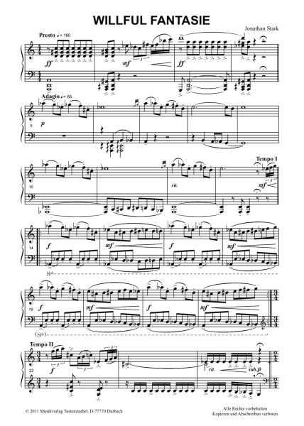 Willful Fantasie, Klaviernoten, Jonathan Stark, Klavier Solo, mittelschwer-schwer
