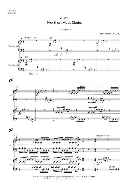 2 SMS - Two Short Music Stories, Stefan Hippe, Originalomposition für Akkordeon Duo, Melodiebass MIII, schwer, Duett, zweisätzig, Duo-Band, Akkordeon Noten