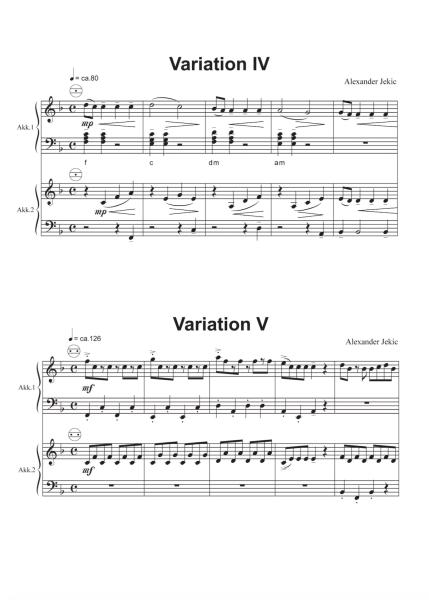 Echo-Intrada mit Variationen, Alexander Jekic, Thema mit 5 Variationen, Akkordeon Duo, Standardbass MII, leicht, Elementarstufe, Auftragskomposition, Originalkomposition, Wettbewerbsliteratur, Wettbewerb, Wertungsstück, Akkordeon Noten