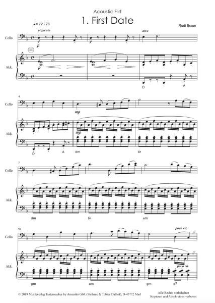Acoustic Flirt, Rudi Braun, Suite in 3 Sätzen, Cello und Akkordeon, Duo, Duett, Standardbass MII, mittelschwer, Kammermusik, Akkordeon Noten