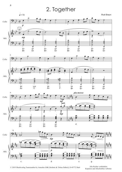 Acoustic Flirt, Rudi Braun, Suite in 3 Sätzen, Cello und Akkordeon, Duo, Duett, Standardbass MII, mittelschwer, Kammermusik, Akkordeon Noten