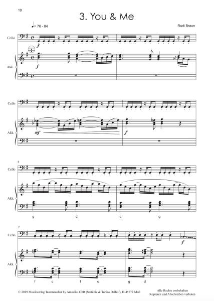 Acoustic Flirt, Rudi Braun, Suite in 3 Sätzen, Cello und Akkordeon, Duo, Duett, Standardbass MII, mittelschwer, Kammermusik, Akkordeon Noten