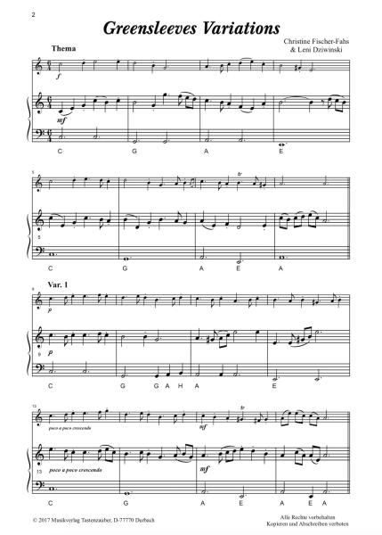 Greensleeves Variations, Christine Fischer-Fahs, Leni Dziwinski, Melodieinstrument in C und Akkordeon, Standardbass MII, mittelschwer, Wertungsstück, Wettbewerb, Wettbewerbsliteratur, Kammermusik, Duo, Duett, Akkordeon Noten