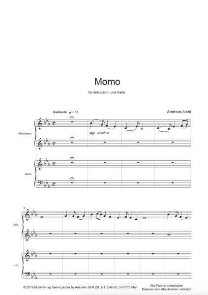 Momo, Andreas Nebl, Akkordeon, Harfe, Melodiebass MIII, leicht, Akkordeon Plus, Kammermusik, Duo, Duett, Akkordeon Noten