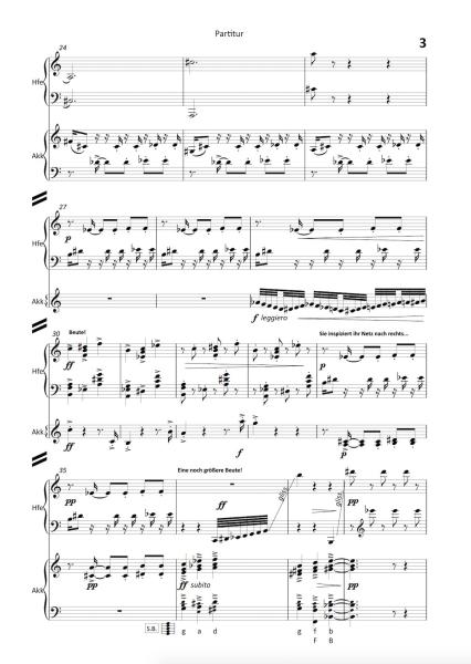 Die Spinne sitzt im Netz und ..., Stefan Hippe, Harfe und Akkordeon, Melodiebass MIII, schwer, Wertungsstück, Wettbewerb, Wettbewerbsliteratur, Duo, Duett, Kammermusik, Akkordeon Noten