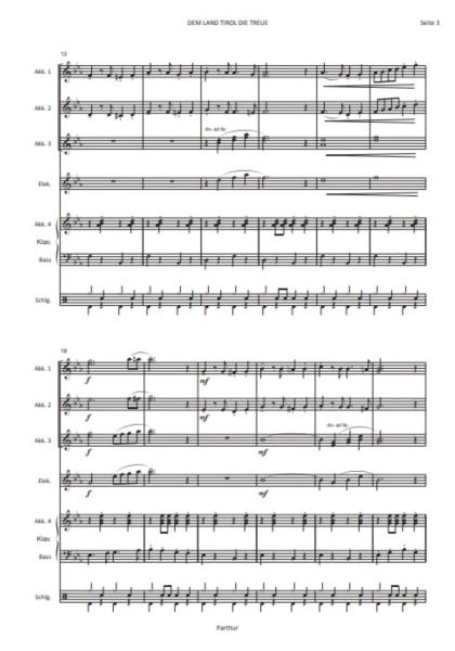 Dem Land Tirol die Treue, Jürgen Schmieder, Florian Pedarnig, Josef Pedarnig, Akkordeon-Orchester, Marsch, mittelschwer, heimliche Tiroler Landeshymne, Akkordeon Noten