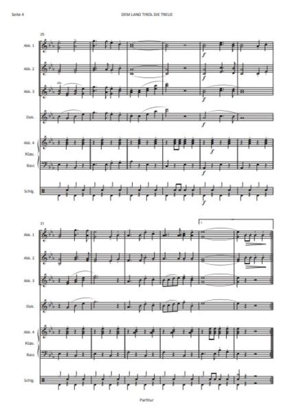 Dem Land Tirol die Treue, Jürgen Schmieder, Florian Pedarnig, Josef Pedarnig, Akkordeon-Orchester, Marsch, mittelschwer, heimliche Tiroler Landeshymne, Akkordeon Noten