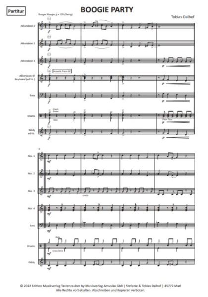 Boogie Party, Tobias Dalhof, Boogie Woogie, Akkordeonorchester, ​Schülerorchester, Jugendorchester, sehr leicht, Kiddystimme, Easy-Stimme, erste Orchesterstücke, Akkordeon Noten