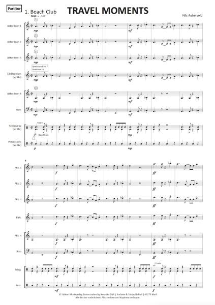 Travel Moments, Nils Aebersold, Akkordeon-Orchester, Akkordeon-Ensemble, Suite in 4 Sätzen, leicht-mittelschwer, Mittelstufe, Wettbewerbsliteratur, Wettbewerbsnoten, Wertungsstück, Originalkomposition, Originalmusik, Akkordeon Noten, Probeseite