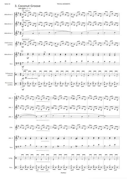 Travel Moments, Nils Aebersold, Akkordeon-Orchester, Akkordeon-Ensemble, Suite in 4 Sätzen, leicht-mittelschwer, Mittelstufe, Wettbewerbsliteratur, Wettbewerbsnoten, Wertungsstück, Originalkomposition, Originalmusik, Akkordeon Noten, Notenbeispiel