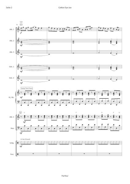 Cotton Eye Joe, Rednex, Hans-Günther Kölz, Akkordeonorchester, mittelschwer, Megahit, Folk Music, Folksong, Country-Musik, Eurodance, Akkordeon Noten, Notenbeispiel