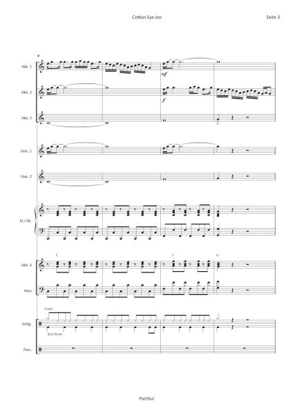 Cotton Eye Joe, Rednex, Hans-Günther Kölz, Akkordeonorchester, mittelschwer, Megahit, Folk Music, Folksong, Country-Musik, Eurodance, Akkordeon Noten, Blick in die Noten
