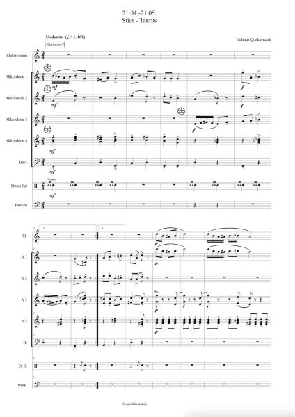Horoskope, Helmut Quakernack, Akkordeon-Orchester, Akkordeon-Ensemble, Sternzeichen, 12 musikalische Miniaturen, mittelschwer-schwer, Akkordeon Noten, Beispielseite