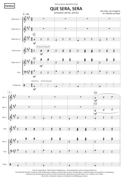 Que Sera, Sera (Whatever Will Be, Will Be), Ray Evans, Jay Livingston, Doris Day, Michael van Boxel, Akkordeon-Orchester, für kleine Besetzung geeignet, Tophit, Megahit, Filmmusik, Popsong, Partysong, leicht-mittelschwer, Akkordeon Noten, Unterhaltungsmus