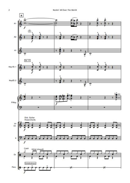 Rockin' All over the World, Status Quo, John C. Fogerty, Hans-Günther Kölz, Akkordeonorchester, Rock-Hymne, mittelschwer, Unterhaltungsmusik, Akkordeon Noten, Probeseite