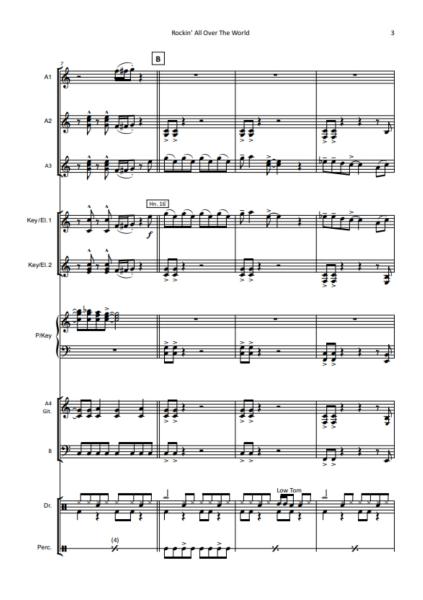 Rockin' All over the World, Status Quo, John C. Fogerty, Hans-Günther Kölz, Akkordeonorchester, Rock-Hymne, mittelschwer, Unterhaltungsmusik, Akkordeon Noten, Beispielseite