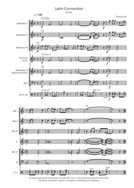 Latin-Connection, Thomas Ott, Akkordeon-Orchester, schwungvolle Samba, mittelschwer, Originalkomposition, Originalmusik, Akkordeon Noten, Notenbeispiel