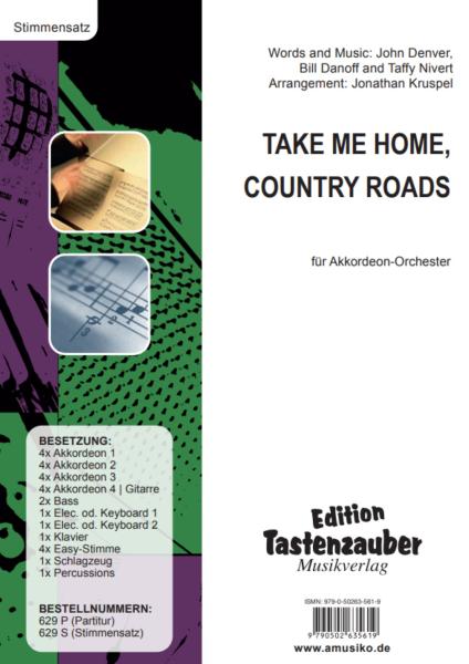 Take Me Home, Country Roads, John Denver, Bill Danoff, Taffy Nivert, Jonathan Kruspel, , Akkordeon-Orchester, Tophit, Megahit, Countrysong, Partysong, leicht-mittelschwer, inkl. Easy-Stimme, Akkordeon Noten, Unterhaltungsmusik, Partymusik, Stimmensatzdeck