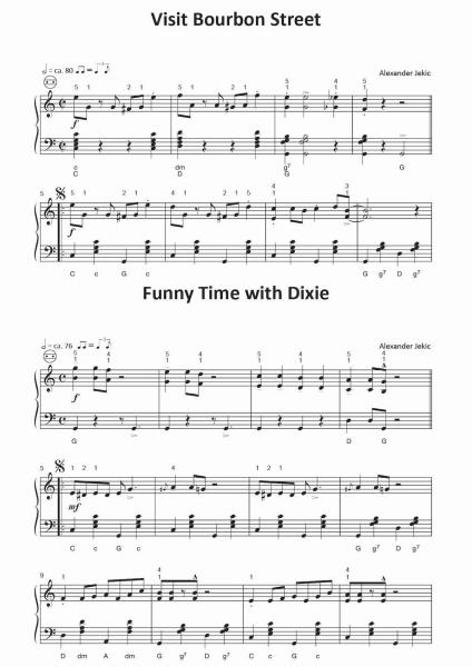 Einfach schöne Dixies, Alexander Jekic, Akkordeon-Solo, Standardbass MII, Spielheft, Soloband, Vorspiel, Konzert, Akkordeonunterricht, Dixieland, New-Orleans-Jazz, leicht, Anfänger, Wiedereinsteiger, inkl. Online-Audio, Akkordeon Noten, Blick in die Noten