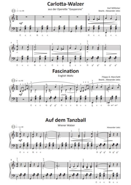 Einfach schöne Walzer, Alexander Jekic, Akkordeon-Solo, Standardbass MII, Spielheft, Soloband, Vorspiel, Konzert, Akkordeonunterricht, Musette, English Waltz, Folk, leicht, Anfänger, Wiedereinsteiger, inkl. Online-Audio, Akkordeon Noten, Blick in die Note