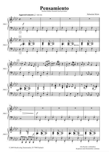 Pensamiento, Sebastian Klein, Akkordeon Duo, Melodiebass MIII, schwer, Oberstufe, Wertungsstück, Wettbewerb, Wettbewerbsliteratur, Akkordeon Noten