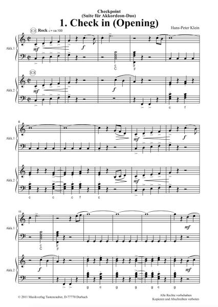 Checkpoint, Hans-Peter Klein, Suite für Akkordeon Duo, Standardbass MII, leicht-mittelschwer, Mittelstufe, Wertungsstück, Wettbewerb, Wettbewerbsliteratur, Akkordeon Noten