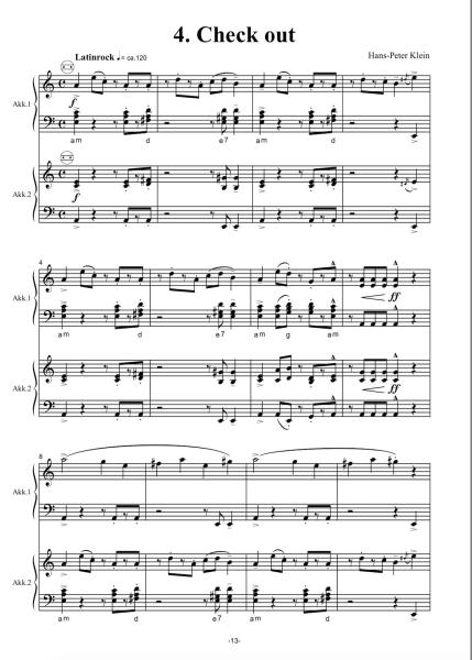 Checkpoint, Hans-Peter Klein, Suite für Akkordeon Duo, Standardbass MII, leicht-mittelschwer, Mittelstufe, Wertungsstück, Wettbewerb, Wettbewerbsliteratur, Akkordeon Noten