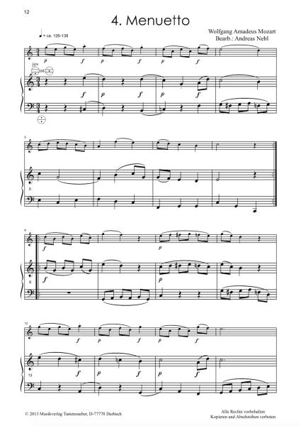 Divertimento 1, Wolfgang Amadeus Mozart, Andreas Nebl, Suite in 5 Sätzen Melodieinstrument in C oder Bb und Akkordeon Melodiebass MIII, mittelschwer, Wertungsstück, Wettbewerb, Wettbewerbsliteratur Nebl & Nebl, Akkordeon Plus, Kammermusik, Akkordeon Noten