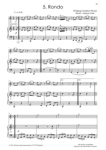 Divertimento 1, Wolfgang Amadeus Mozart, Andreas Nebl, Suite in 5 Sätzen Melodieinstrument in C oder Bb und Akkordeon Melodiebass MIII, mittelschwer, Wertungsstück, Wettbewerb, Wettbewerbsliteratur Nebl & Nebl, Akkordeon Plus, Kammermusik, Akkordeon Noten
