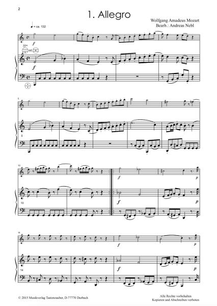 Divertimento 2, Wolfgang Amadeus Mozart, Andreas Nebl, Suite in 5 Sätzen Melodieinstrument in C oder Bb und Akkordeon Melodiebass MIII, mittelschwer, Wertungsstück, Wettbewerb, Wettbewerbsliteratur Nebl & Nebl, Akkordeon Plus, Kammermusik, Akkordeon Noten