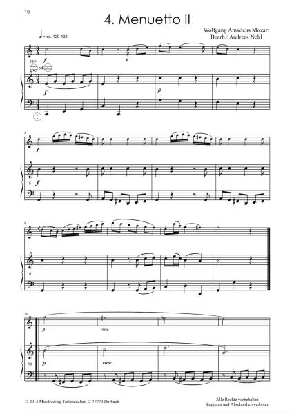 Divertimento 2, Wolfgang Amadeus Mozart, Andreas Nebl, Suite in 5 Sätzen Melodieinstrument in C oder Bb und Akkordeon Melodiebass MIII, mittelschwer, Wertungsstück, Wettbewerb, Wettbewerbsliteratur Nebl & Nebl, Akkordeon Plus, Kammermusik, Akkordeon Noten