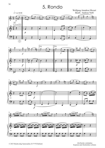 Divertimento 2, Wolfgang Amadeus Mozart, Andreas Nebl, Suite in 5 Sätzen Melodieinstrument in C oder Bb und Akkordeon Melodiebass MIII, mittelschwer, Wertungsstück, Wettbewerb, Wettbewerbsliteratur Nebl & Nebl, Akkordeon Plus, Kammermusik, Akkordeon Noten