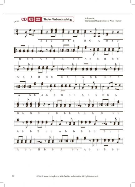 Tiroler Abend, Peter Thurner, Steirische Harmonika, Griffschrift, Spielheft, Soloband, 18 bekannte Hits, Volkstänze, Plattler, leicht, ​inkl. Audio-CD, Harmonika Noten, Probeseite