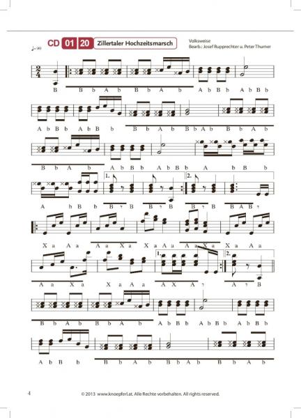 Tiroler Abend, Peter Thurner, Steirische Harmonika, Griffschrift, Spielheft, Soloband, 18 bekannte Hits, Volkstänze, Plattler, leicht, ​inkl. Audio-CD, Harmonika Noten, Beispielseite